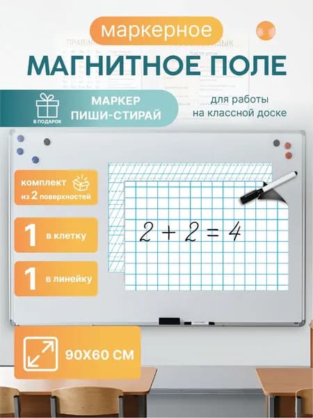 Магнитная разлиновка 90х60см для школьной доски: клетка/частая косая линейка