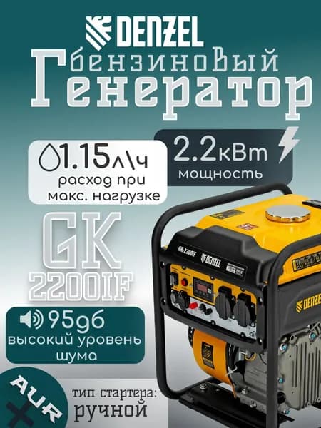 Генератор инверторный Denzel GK-2200iF, 2,2 кВт, 230 В, ручной старт