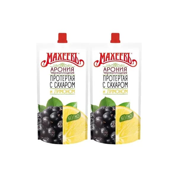 Махеевъ Ягоды протертые Арония черноплодная с лимоном и с сахаром, 300 г, 2 шт