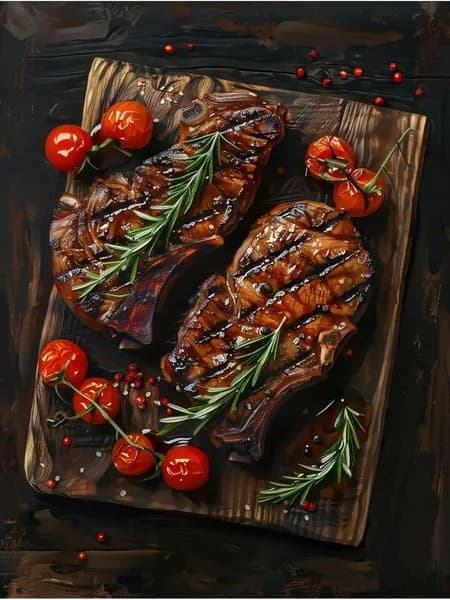Картина "Художественная картина на холсте с жареным мясом и помидорами, 30 х 40CM" 30x40 см