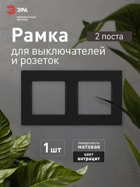 Рамка для розеток и выключателей ЭРА 12 5202-05 на 2 поста, черный