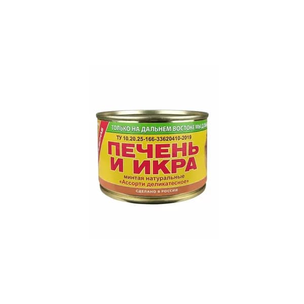 Примрыбснаб Печень и икра минтая натуральные Ассорти деликатесное, 240 г
