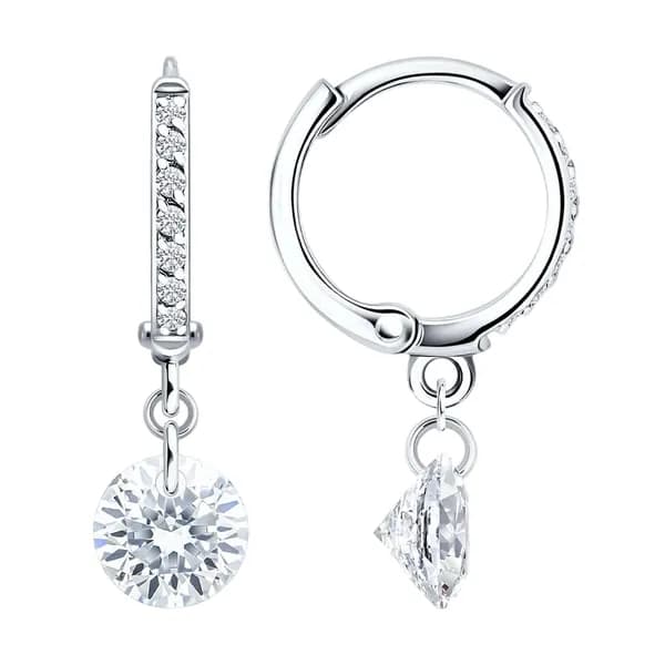 Серьги из белого золота DIAMANT-ONLINE с фианитом 585 пробы