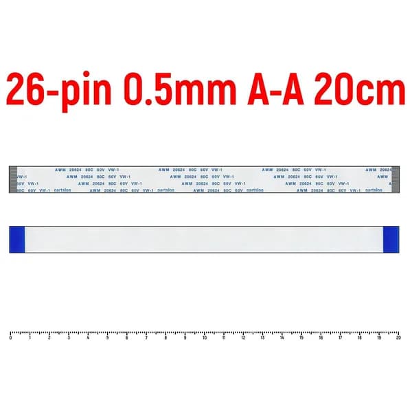 FFC шлейф 26-pin Шаг 0.5mm Длина 20cm Прямой A-A AWM 20624 80C 60V VW-1