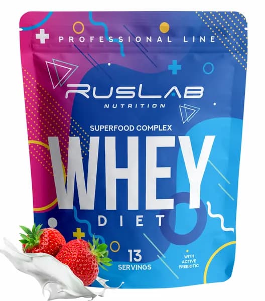 DIET WHEY протеин сывороточный,белковый коктейль для похудения,заменитель пищи (416 гр),вкус клубника со сливками