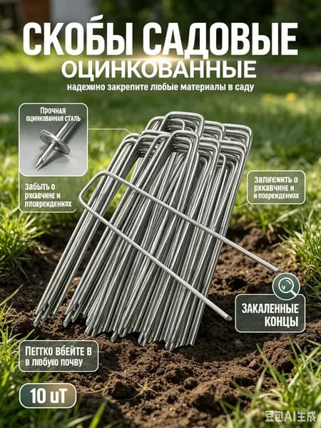 Колышки садовые П-образные металлические для укрывного материала и агроткани, оцинкованные скобы для фиксации спанбонда 15 см