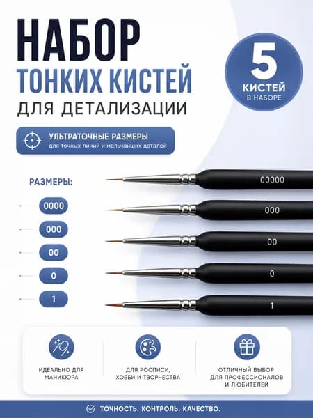 Набор кистей для рисования Фигурная, Ассорти  № 00, 0, 5 шт.