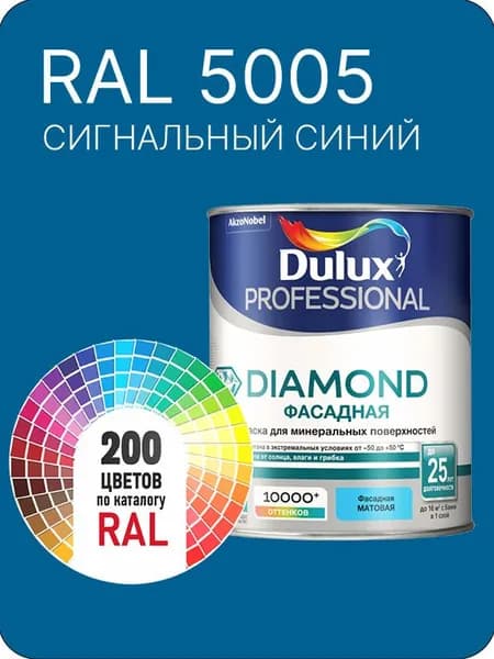 Краска для минеральных и деревянных фасадов Dulux Diamond цвет сигнальный синий Ral 5005 0.8 л.