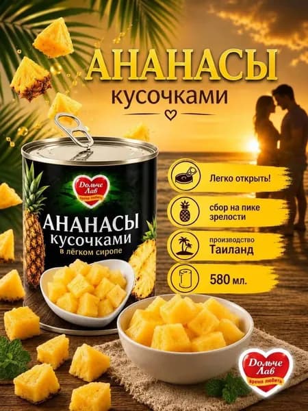 Ананасы консервированные кусочки Дольче лав