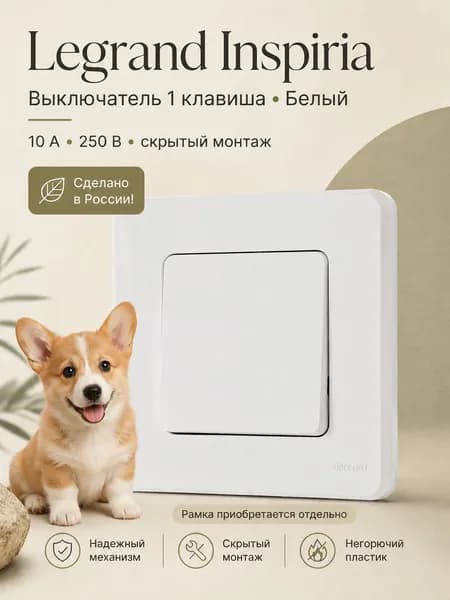 Выключатель одноклавишный Legrand/Daccord Inspiria 10А белый для скрытого монтажа