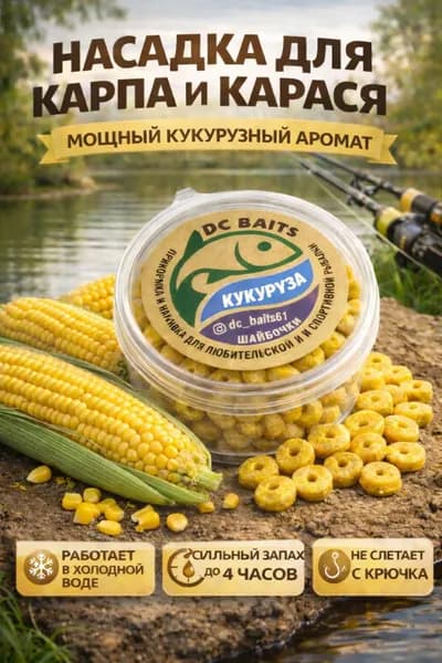 Насадка для рыбалки на карпа, карася, линя шайба "Кукуруза" DC Baits, не слетает с крючка