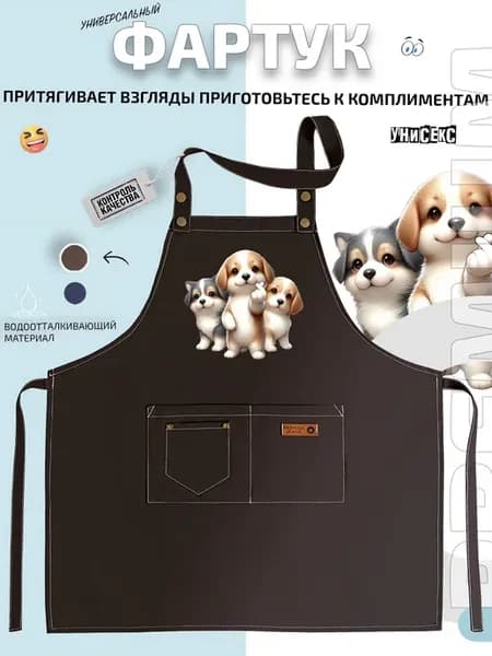 Фартук три милых щенка с сердечком ошейником