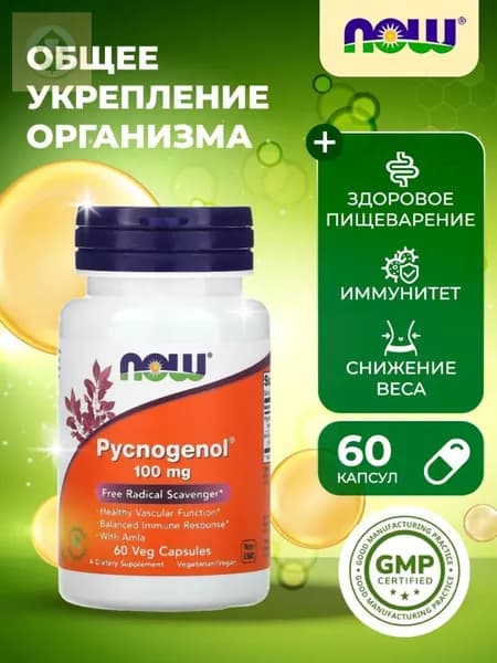 NOW Foods, Pycnogenol , with Amla, 60 Vegetarian Capsules Пикногенол с амлой, 60 вегетарианских капсул