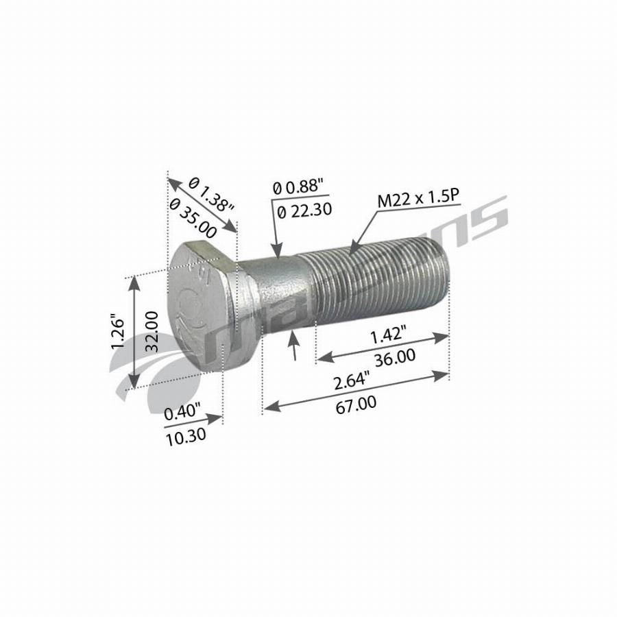 Болт колесный M22*1.5*68 SAF (Mansons)