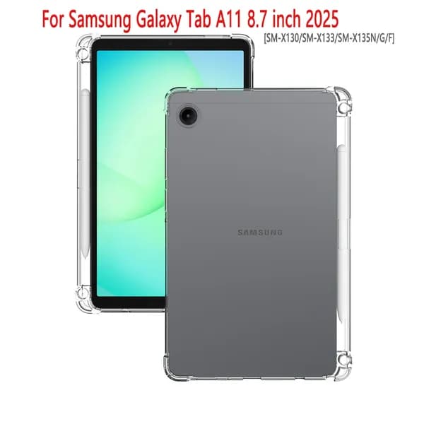 Для Samsung Galaxy Tab A11 8.7 дюйма 2025 корпус SM-X130/X133/X135N Подушка безопасности мягкая силиконовая прозрачная крышка TPU с карандашным отверстием