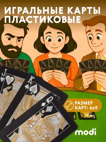 modi Карты игральные пластиковые черные, колода 54 шт