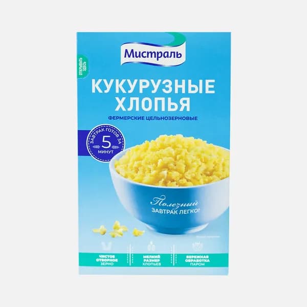 Хлопья кукурузные Мистраль Фермерские цельнозерновые, 400г, 4 шт.