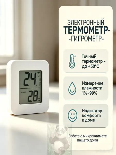 Термометр комнатный электронный с гигрометром, для теплицы, для дома(белый)