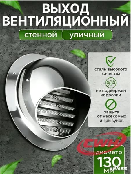 Вентиляционная решетка с сеткой и фланцем, предназначенная для монтажа на стене и обеспечения вентиляции помещений, 130 мм, 1 шт.