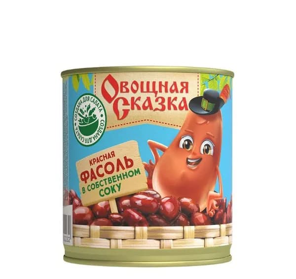 Овощная Сказка Фасоль, красная в собственном соку, 400 г