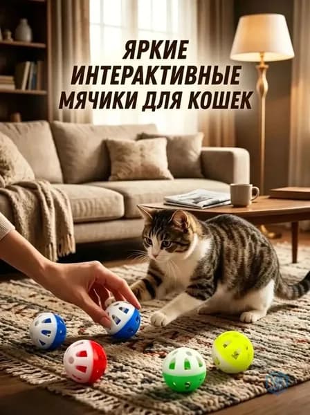 Игрушки для кошек и собак анонс: мячики, набор из 5 штук, цвета выбираются случайным образом