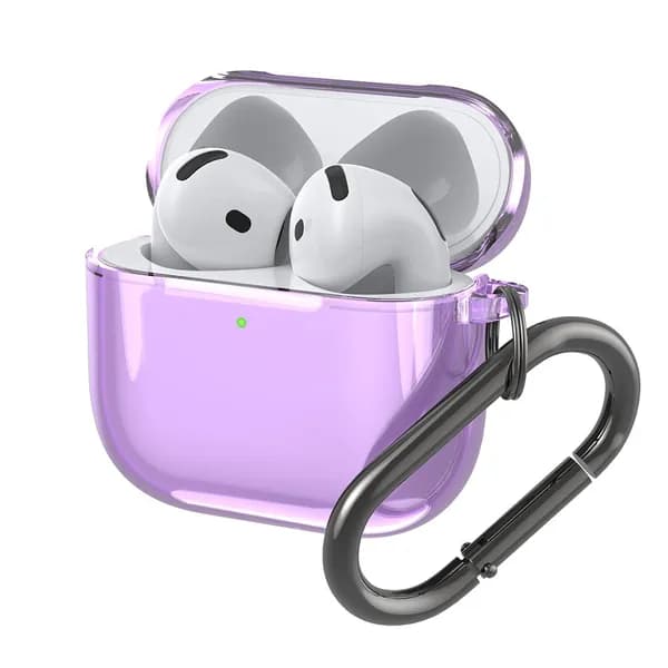 чехол для AirPods 4 (2024), прозрачный фиолетовый, без следов пальцев, TPU, с карабином