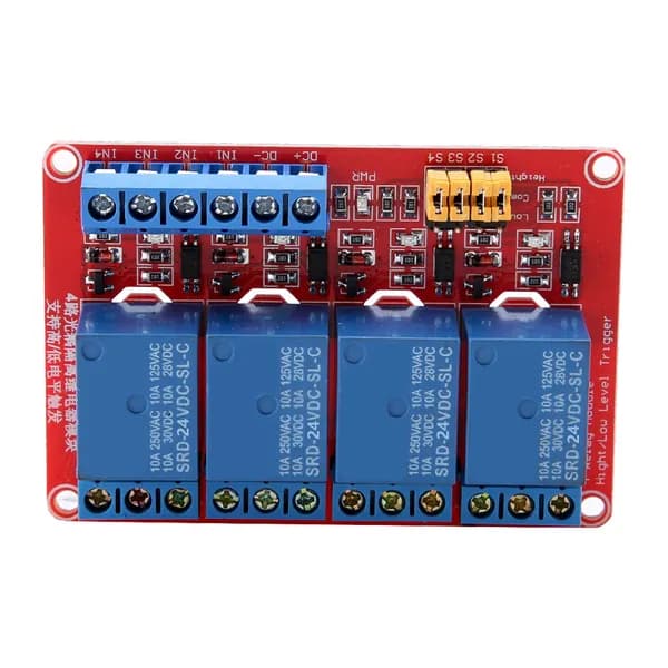 Релейный модуль, 4-канальный, 5V/12V/24V, оптрон (24V)
