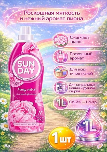 Кондиционер для белья Sunday "Бархат пиона" 1л х 1шт