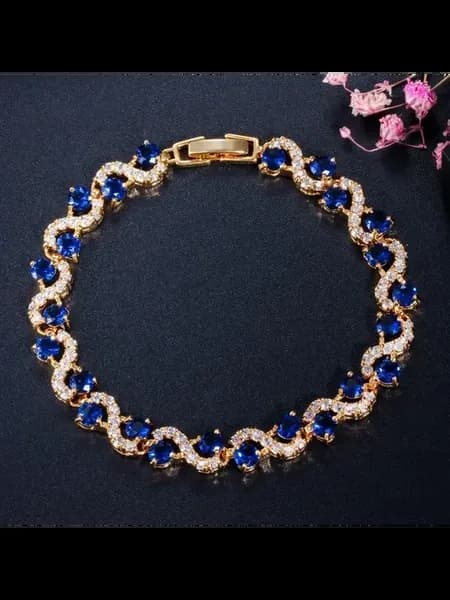 Браслет женский синий с кристаллом, A6895-blue