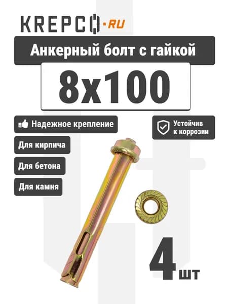 Анкерный болт с гайкой 8x100 (4 штуки)