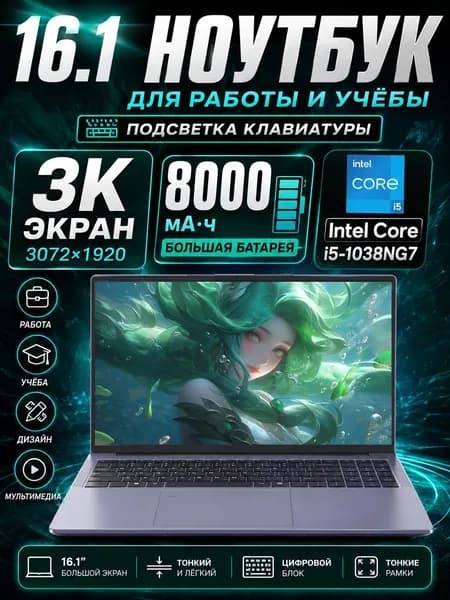 Игровой ноутбук 16.1", Intel Core i5-1038NG7, RAM 16 ГБ, SSD 4096 ГБ, Intel Iris Plus Graphics G7, Windows Pro, серый, Русская раскладка