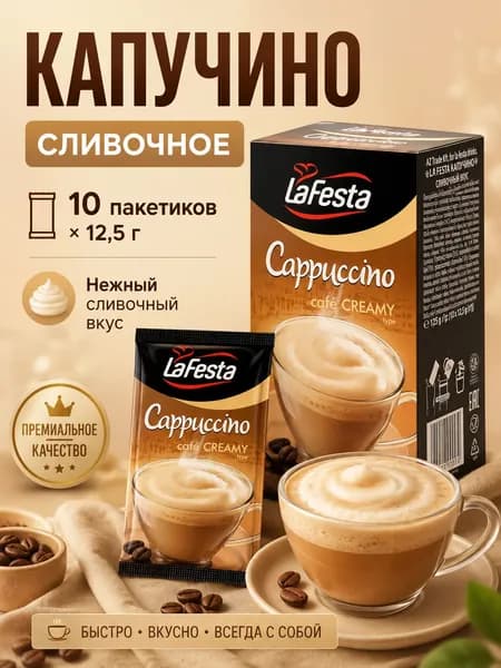 Капучино La Festa Сливочное, 10 пакетиков по 12,5 г