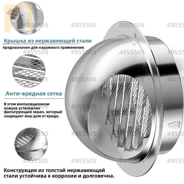Дефлектор из нержавеющей стали 304; Универсальный всепогодный колпак для вентиляции кухни, ванной и фасада с защитой от дождя1