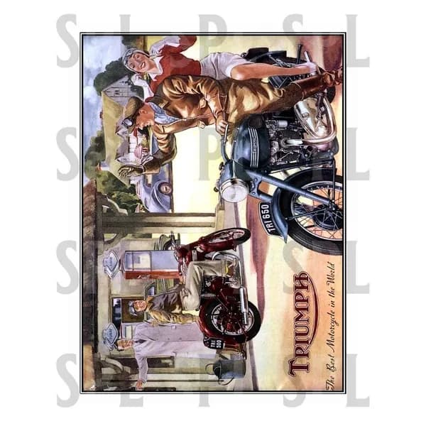 Табличка "Triumph Motorcycle (ретро реклама)", металл, декор для гаражей, 20х30 см.