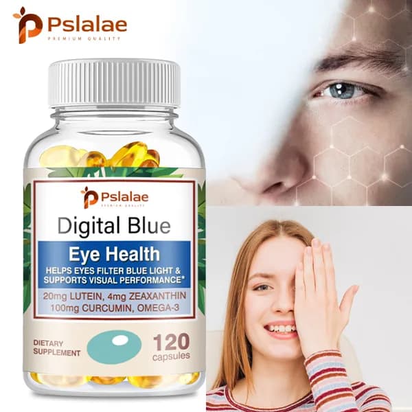 Pslalae Digital Blue Eye Health - Содержит лютеин, зеаксантин, куркумин и омега-3 - Помогает фильтровать синий свет и поддерживать остроту зрения