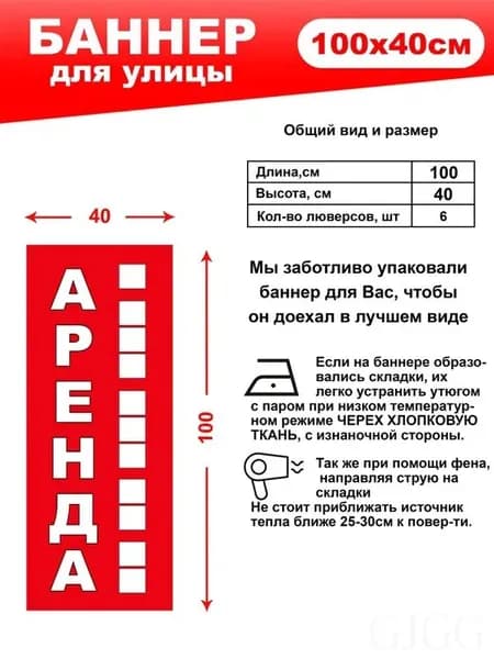 Баннер "Аренда" универсальный, 100Х40 см, на стену, дверь, фасад