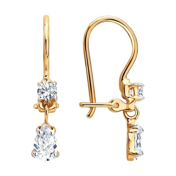 Золотые серьги DIAMANT-ONLINE с фианитом 585 пробы