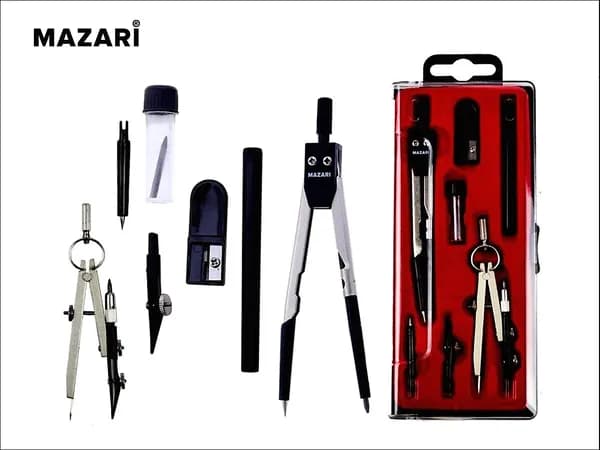 Готовальня 7 предметов Mazari M-4522, серый металлик