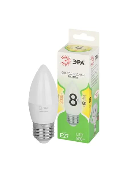 Лампочка светодиодная ЭРА GREEN LINE Б0067088 LED B35-8W-830-E27 GL E27 8 Вт свеча теплый свет