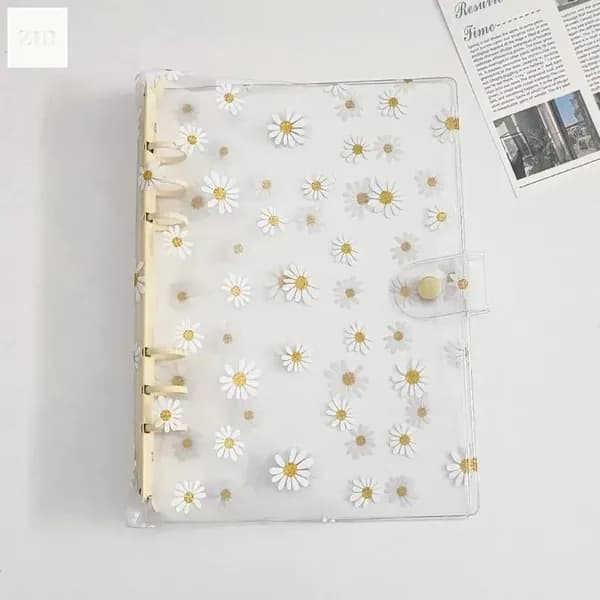 Прозрачная папка на кольцах А5 "Ромашки" из ПВХ, пустая (6 отверстий)