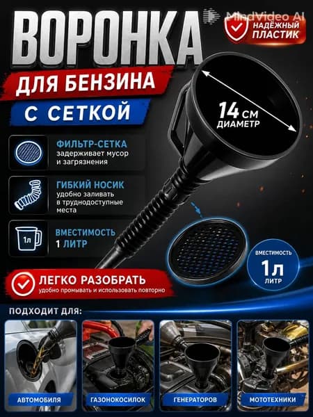 Воронка автомобильная разборная с гибким шлангом и сеткой