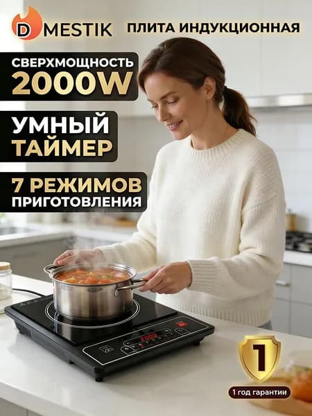 Индукционная настольная плита Single induction cooktop with push button, черно-серый