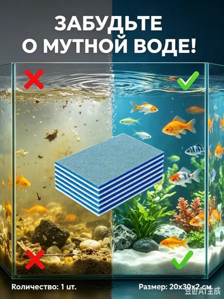 Фильтр для аквариума биохимическая губка 20х30х2 см, 8-слойный наполнитель в фильтр занавеска пена