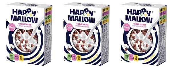 Happy Mallow Готовый завтрак Кукурузные шарики с мягким маршмеллоу, 240 г, 3 шт