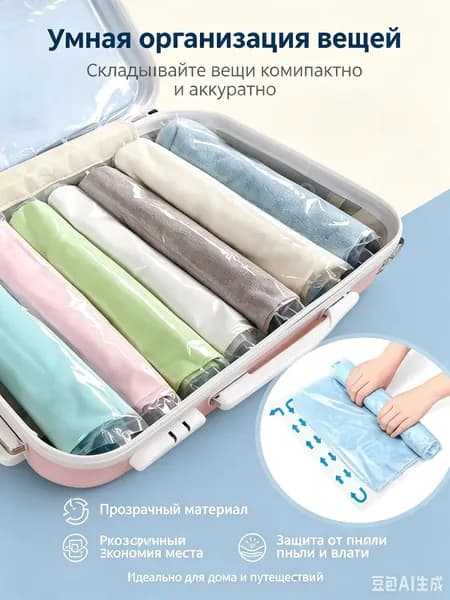 Многоразовые Вакуумные Пакеты Для Хранения И Путешествий Компрессионные Пакеты Без Насоса, Экономят До 75% Места
