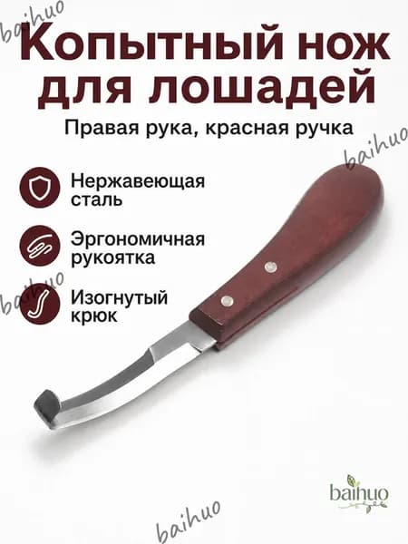 Инструмент для ухода за копытами лошади, нержавеющая сталь с деревянной ручкой, длина лезвия 9 см