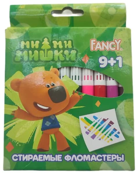 Фломастеры стираемые, 9+1 бесцветный поглотитель, Fancy
