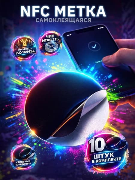NFC метка наклейка Ntag215 для умного дома, самоклеящаяся, перезаписываемая, умная визитка, Цвет черный,10 штук