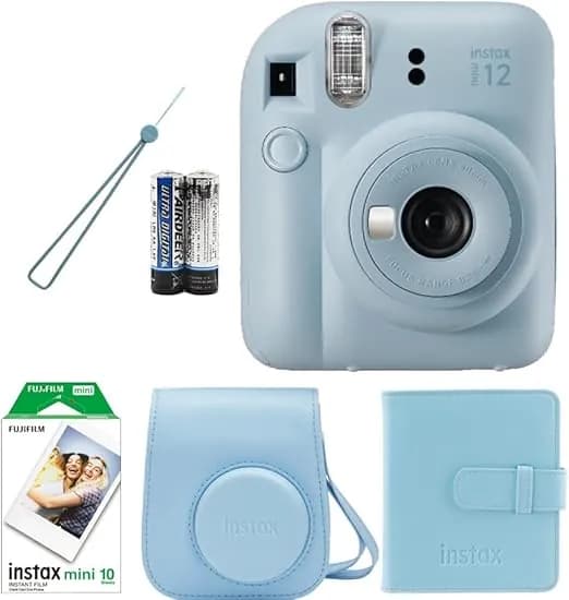 Фотоаппарат Instax Fujifilm Mini 12 синий, сумка, вешалка, аккумулятор, 10 пленок, альбом