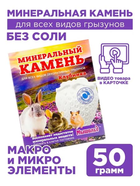 Минеральный камень для грызунов "Клубника", Мышильд, 1х50 грамм